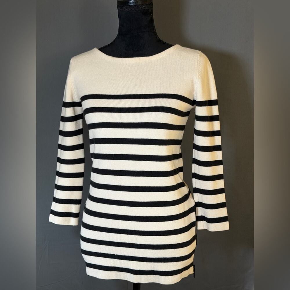 Claudie Pierlot Striped Wool Cotton Boatneck Sweater Size 1 S Zip Hem